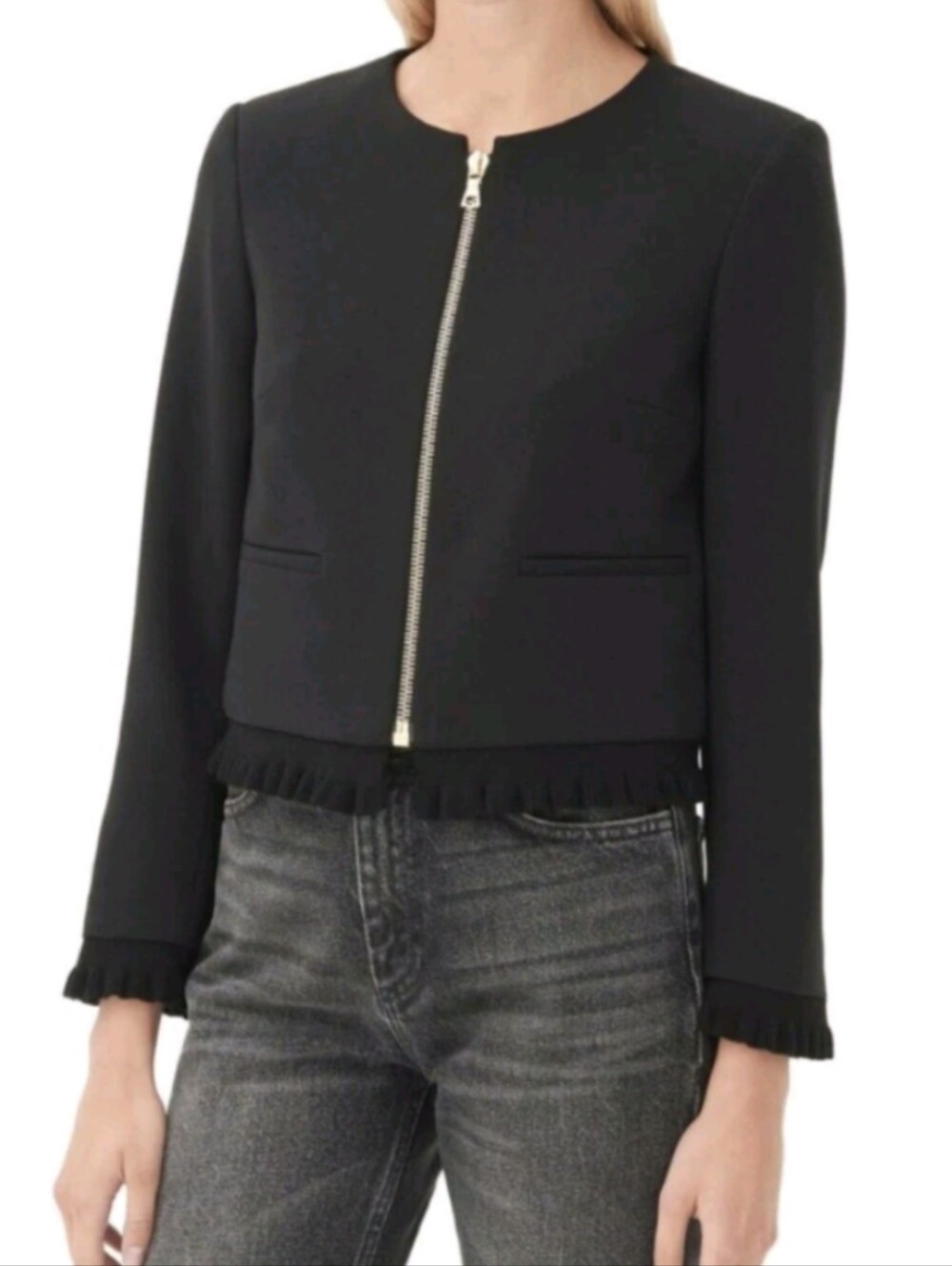 Sandro Vesta Ruffle Trim Zip Jacket